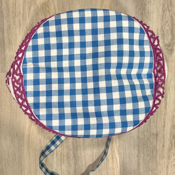 NWT Dodo Bar Or Lili Bag 100% Cotton Tote Purse Blue Purple Embroidered Checker - Picture 8 of 9